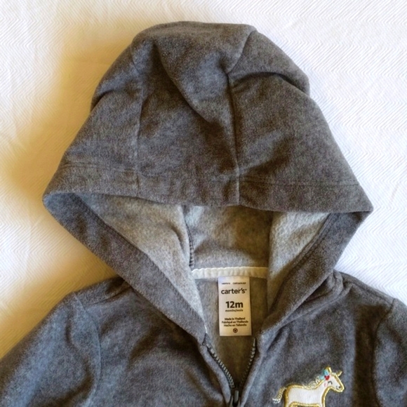 carter's unicorn embroidered fleece zip-up hoodie jacket 12 months baby girl - Picture 3 of 5